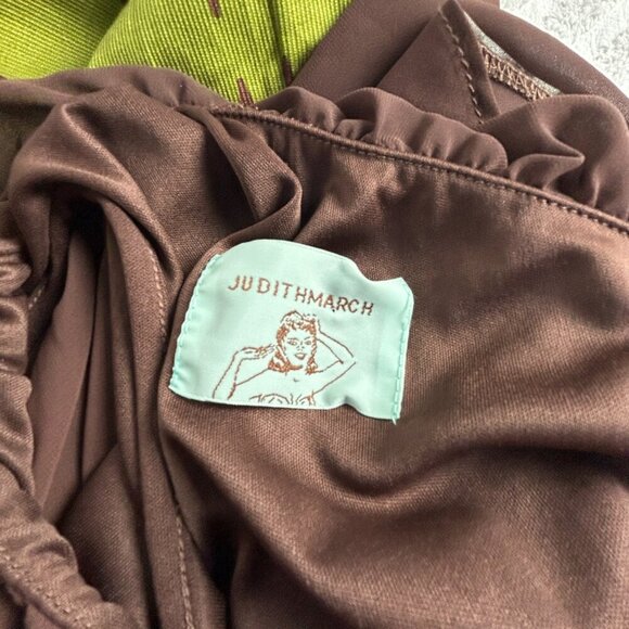 Vintage Judith March One Shoulder Dress Womens Medium Brown Green Short Party - Picture 3 of 8